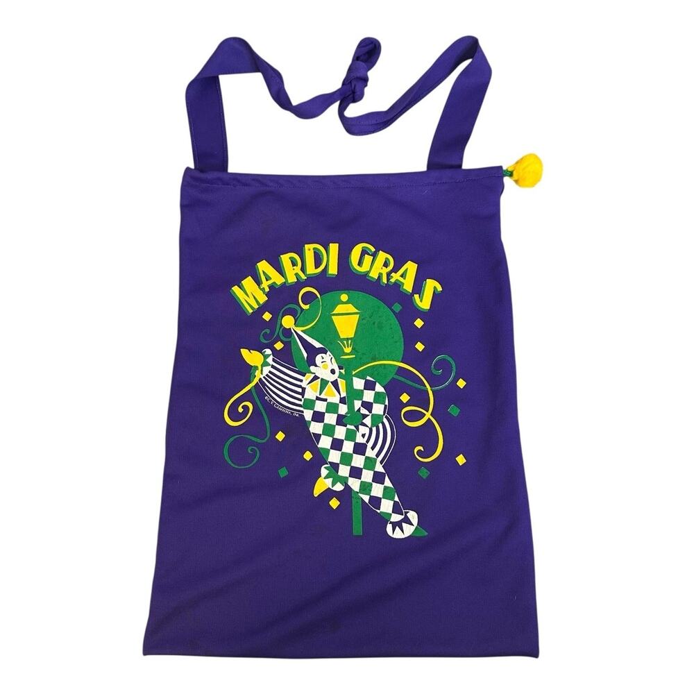Mardi Gras Trinket and Bead Tote Bag C. V. Gambina Purple Clown Vintage